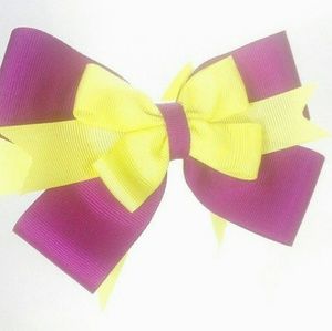 Magenta & Yellow Wide Hair Bow 4.5" by 6"